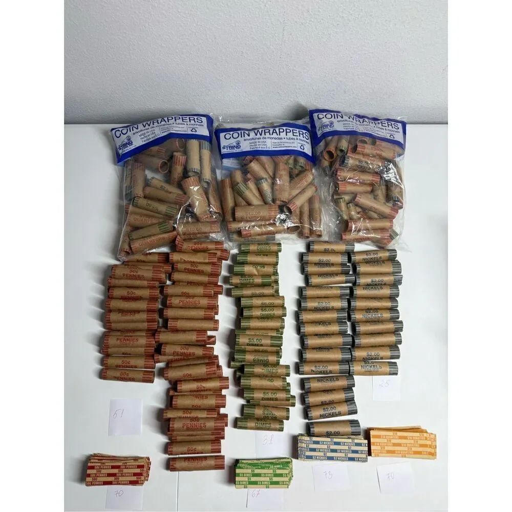 Set of 485 Assorted String Coin Wrappers - P,N,D,Q
